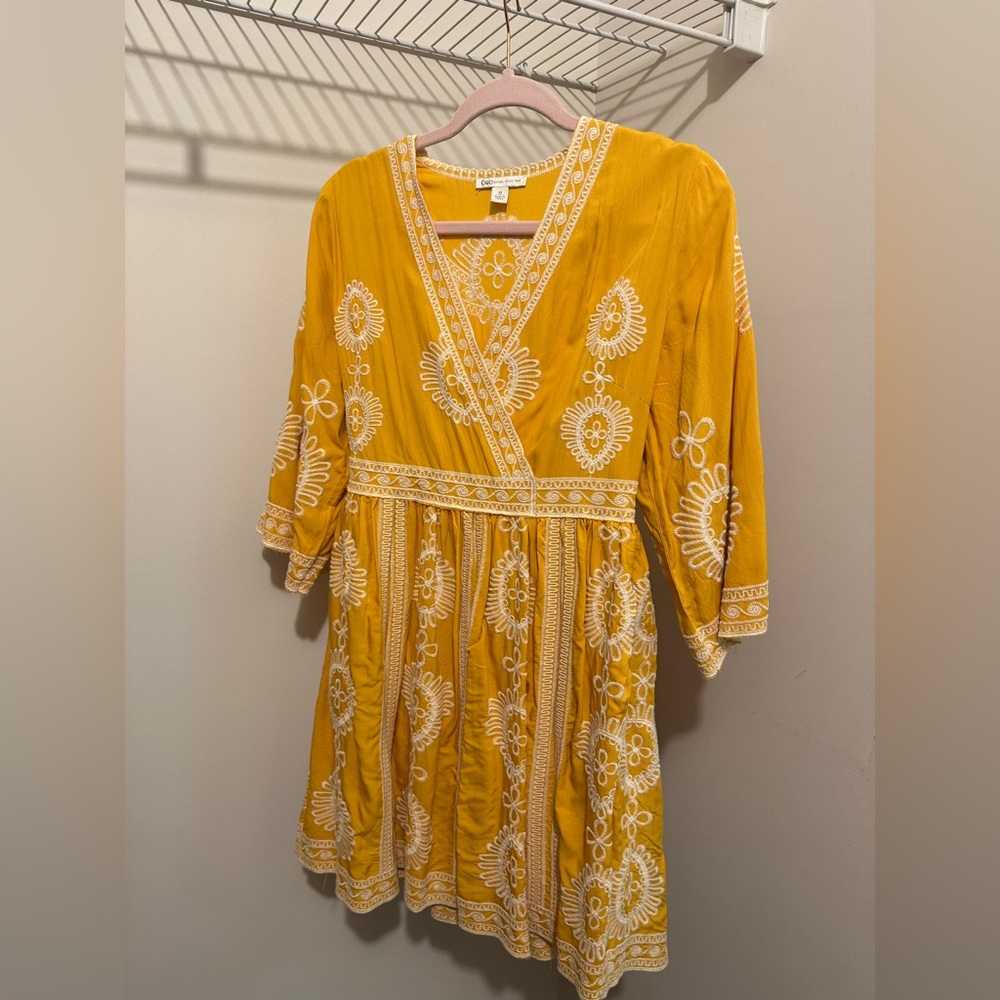 Cato Mustard Top with White Embroidery